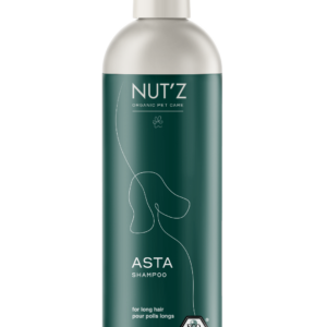 Bouteille de shampoing bio Nut'z Asta spécialement conçu pour l'entretien des chiens à poils longs.
