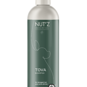Bouteille de shampoing bio Nut'z Tova spécialement conçu pour réparer et nourrir les poils abîmés.