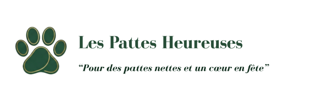 Logo Les Pattes Heureuses avec le slogan : Pour des pattes nettes et un cœur en fête.